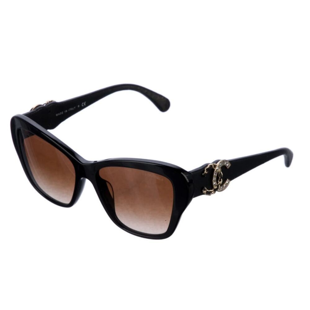Authentic Chanel Side CC Logo Black Gold Len Sunglasses Vacation Gift Designer - Picture 2 of 4